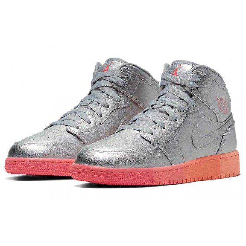 Air Jordan 1 Mid GS Metallic Silver Pink Crimson 555112-006