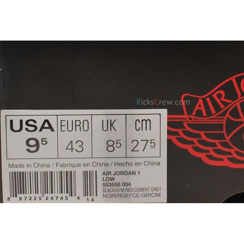 Air Jordan 1 Low Black Cement Grey Red 553558-004