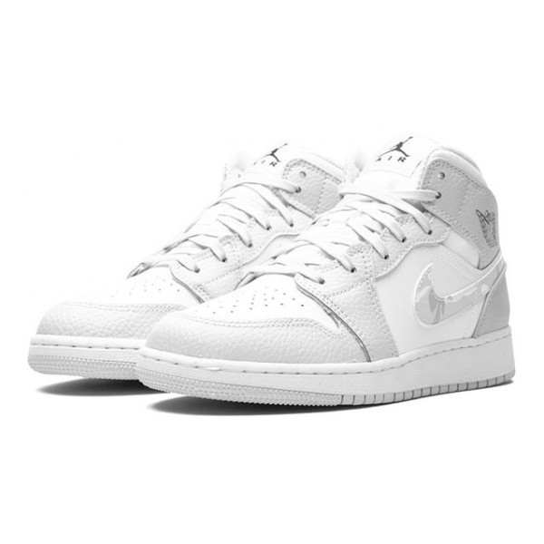 Air Jordan 1 Mid SE GS 'Swoosh Logo - Grey Camo' White/Photon Dust/Grey Fog DD3235-100