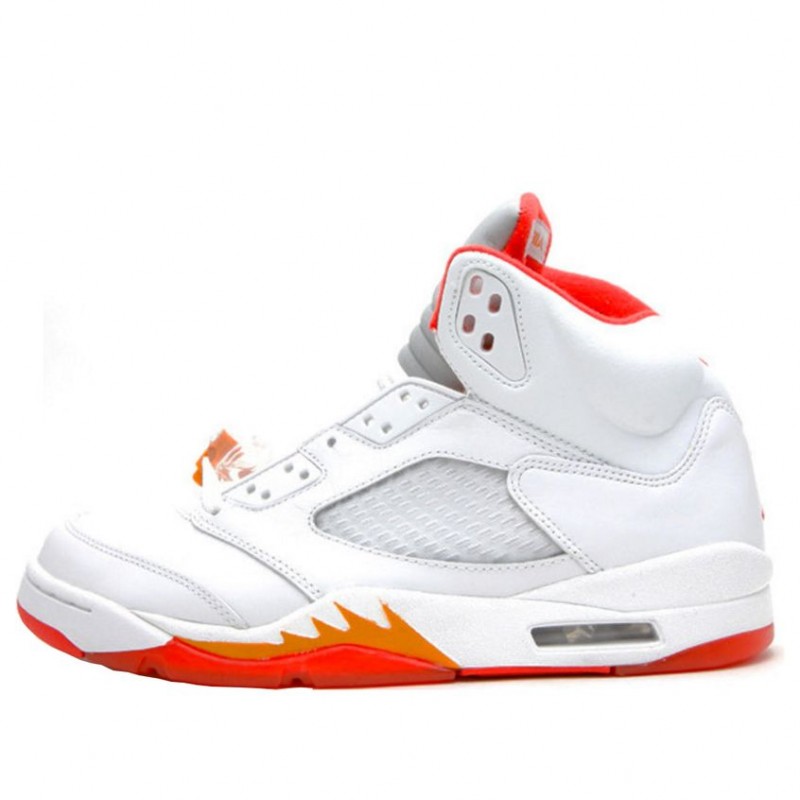 Womens WMNS Air Jordan 5 Retro 'Sunset' White/Fire Red-Sunset-Dark Cinder 313551-161